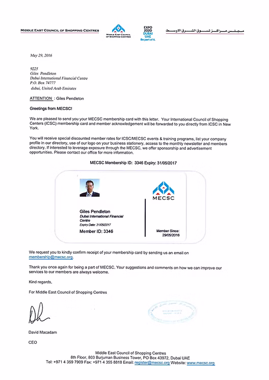 Middle East Council of Shopping Centres — Member